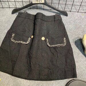 Black Tweed Mini Skirt Gold Button Detail